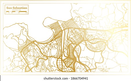 San Sebastian Spain City Map in Retro Style in Golden Color. Outline Map. Vector Illustration.