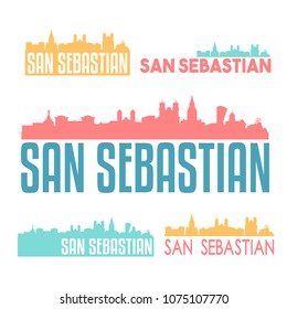 San Sebastian Spain Flat Icon Skyline Vector Silhouette Design Set