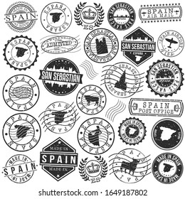 San Sebastian Spain Set of Stamp. Vector Art Postal Passport Travel Design. Travel and Business Seals.