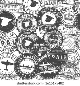 San Sebastian Spain Stamps Background. City Stamp Vector Art. Postal Passport Travel. Design Set Pattern.