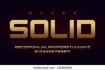 San serif uppercase letters and numbers, alphabet with effect of the gold foil. Vector illustration.
