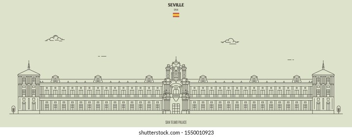 San Telmo Palace in Seville, Spain. Landmark icon in linear style
