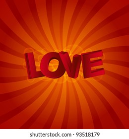 San Valentine card with LOVE word in 3D effect. Vector illustration.