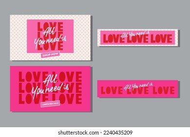 San Valentine's day Pink and Red banner with heart and love