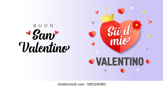 San Valentino, Sii il mio San Valentino Italian lettering - Happy Valentines Day, Be my Valentine. Valentine holiday calligraphy with red heart, romantic elegant vector banner for Italy