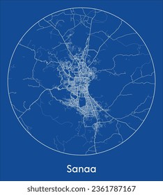 Sanaa Yemen Asia City Map blue print round Circle vector illustration