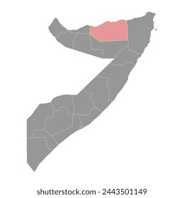 Sanaag region map, administrative division of Somalia. Vector illustration.