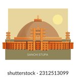Sanchi Stupa  -  Buddhist Complex  -  Icon Illustration as EPS 10 File 