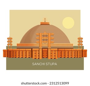 Sanchi Stupa  -  Buddhist Complex  -  Icon Illustration as EPS 10 File 