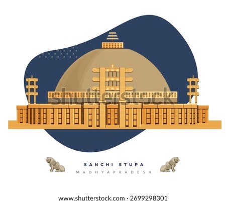 Sanchi Stupa  -  Buddhist Complex  -  Icon Illustration as EPS 10 File 