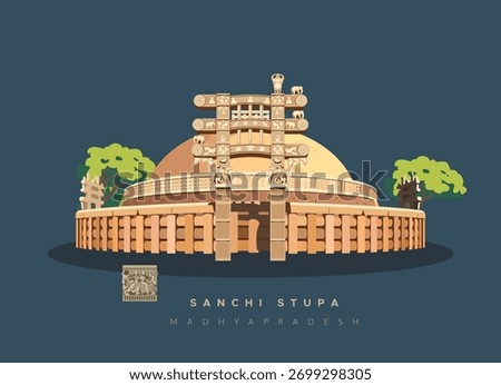 Sanchi Stupa  -  Buddhist Complex  -  Icon Illustration as EPS 10 File 