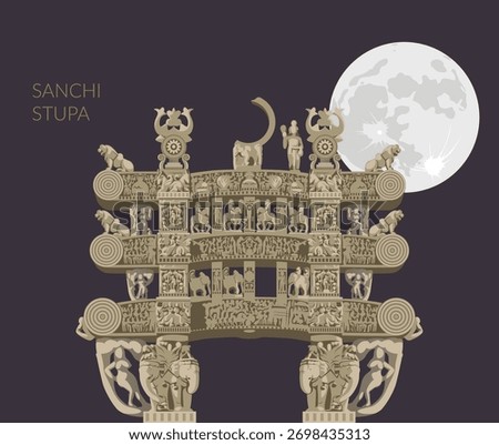 Sanchi Stupa - Entry Gate Motif -  Buddhist Complex  -  Icon Illustration as EPS 10 File 