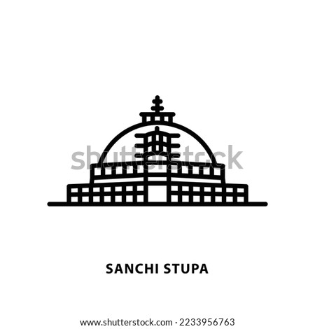 Sanchi Stupa, Madhya Pradesh, India, Minimal vector illustration, linear style, Vector symbol, Illustration of Sanchi Stupa isolated on white background. Foto d'archivio © 