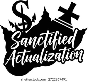 Santificado Atualização Cross Rays Montanha Vetor Preto Mão Desenhada Tipografia Logo Emblema Badge Ícone Silhueta Vintage Retro Gráfico Fé Religião