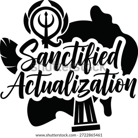 Sanctified Actualization Cross Sun Rays Vector Black Hand Drawn Typography Logo Emblem Badge Icon Silhouette Vintage Retro Graphic Religion Faith God Holy Peace