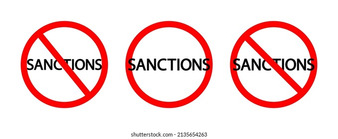 Sanction signs. Sanctions and ban for russia. Blockage of swift, embargo and stop russian business. Icon of forbidden country. Global boycott. Vector.