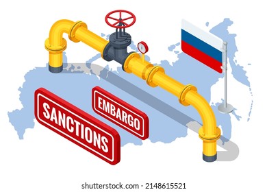 Sanctions, embargo on Russian gas and oil. Russia aggressor, war. Transportation, delivery, transit of natural gas