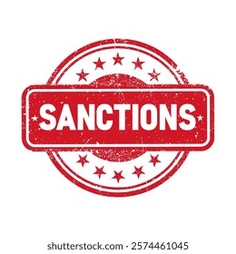 Sanctions grunge stamp. Template red sanctions rubber grunge stamp. Text SANCTION written on red grungy stamp sign. Vector illustration grunge stamp.