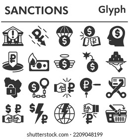 Sanctions icons set - icon, illustration on white background, glyph style