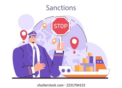 Sanctions recession. Significant, widespread, and prolonged economic stagnation caused by country financial and political limitations. Economical activity decline. Flat vector illustration