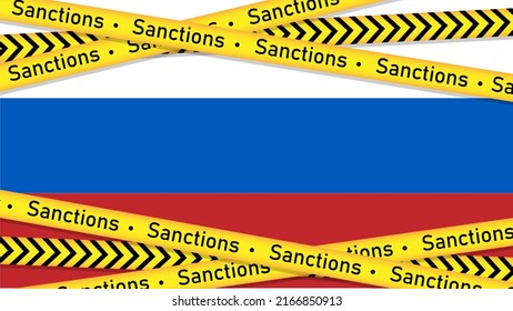 Sanctions for Russia. russia flag with yellow ribbons. US and EU imposes sanctions on Russia. Vector illustration