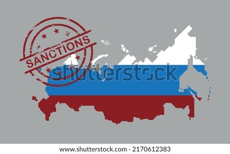 Sanctions. Russia map with Sanctions stamp. Vector image.