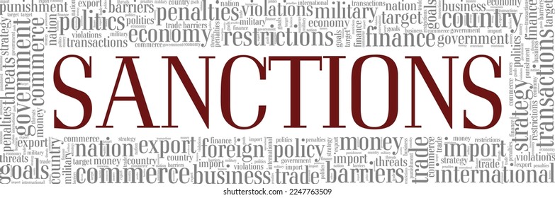 Sanctions word cloud conceptual design isolated on white background.