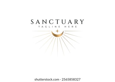 Sanctuary Logo Golden Crescent Moon and Star Radiating Serenity and Luxury