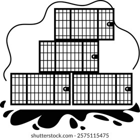 sanctuary Metal Cages vector design, Pet foster and hotel Symbol, kennel animals Sign, Human-animal interaction scene illustration, stack of Hutch for Cat logistics concept