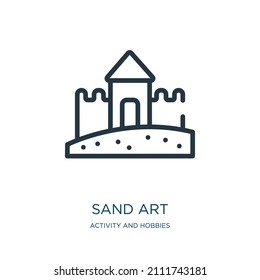 icono de línea delgada de arte de arena. arena, equipos iconos lineales de la actividad y hobbies concepto de símbolo de contorno aislado. Elemento de símbolo de ilustración vectorial para diseño web y aplicaciones.