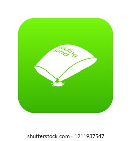 Sand bag icon green vector isolated on white background
