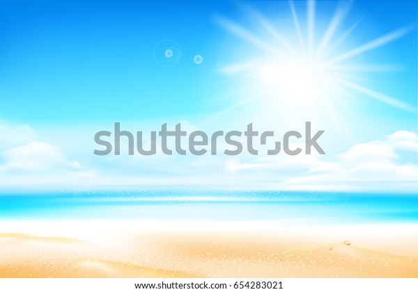 ぼかした海と空の上に砂浜と太陽の光のフレアとコピー空間の抽象的背景ベクターイラスト のベクター画像素材 ロイヤリティフリー