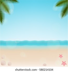Sand, Beach and Sea. Vector illustration. Holidays decoration. 