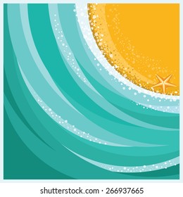  Sand beach and sea waves background. Vector summer illustration for design