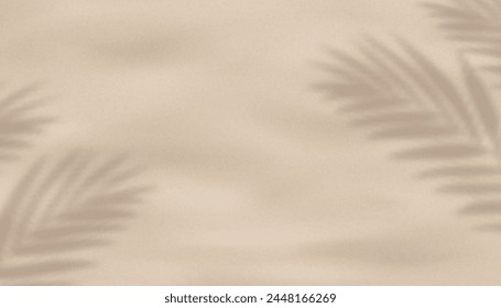 Sand beach texture background with palm leaves shadow,Coconut leaf Shadow on Brown Sandy Beach,Vector top view Sand Surface,Backdrop background Wide Horizon Desert dune for Summer Product Presentation