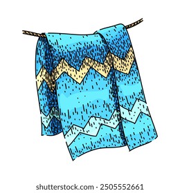 sand beach towel hand drawn. sun ocean, waves relax, summer swim sand beach towel vector sketch. isolated color illustration