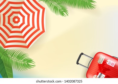Sand beach with travel stuff. Template for a text