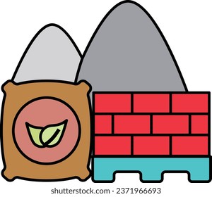 Sand, Bricks Block and Cement bag vector icon design, Handyman Services symbol, House Repairing sign Civil Engineering and Building Contractor stock illustration, common construction materials concept