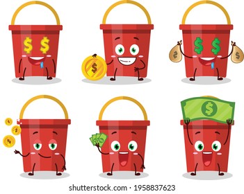 Sand bucket cartoon character with cute emoticon bring money