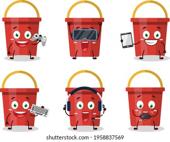 Sand bucket cartoon character are playing games with various cute emoticons