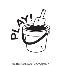Sand bucket doodle vector outline icon. EPS 10 file