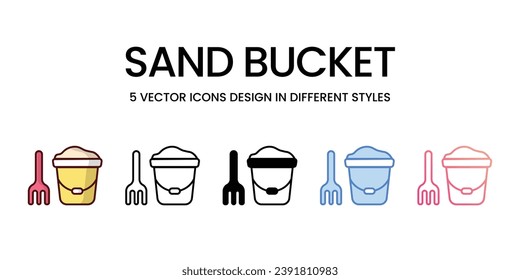 Diseño del icono del cubo de arena en estilo de cinco con pulsación editable. Línea, Sólido, Línea plana, Color de tono Duo y Línea de degradado de color. Adecuado para diseño de páginas Web, aplicaciones móviles, UI, UX y GUI.