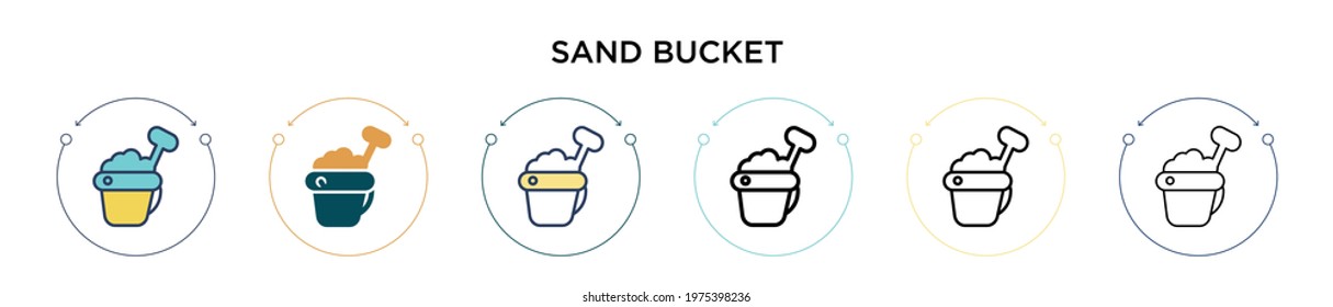 Sand bucket icon in filled, thin line, outline and stroke style. Vector illustration of two colored and black sand bucket vector icons designs can be used for mobile, ui, web