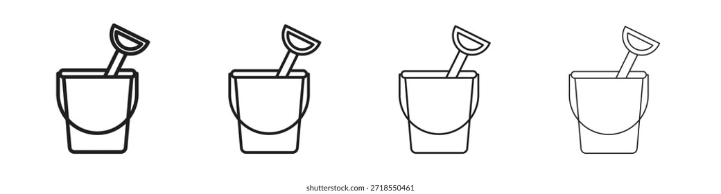 Iconos del cubo de arena, conjunto de iconos lineales. Iconos lineales negros de la palma
