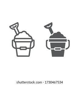 Sand Bucket line and glyph icon, play and beach, toy bucket with shovel sign vector graphics, a linear icon on a white background, eps 10