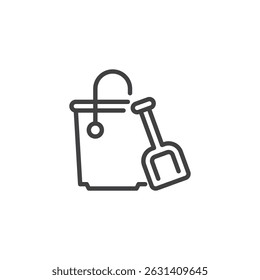 Sand Bucket line icon. linear style sign for mobile concept and web design. Small bucket with shovel outline vector icon. Symbol, logo illustration. Vector graphics