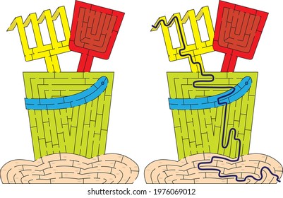 Sand bucket maze for kids with a solution