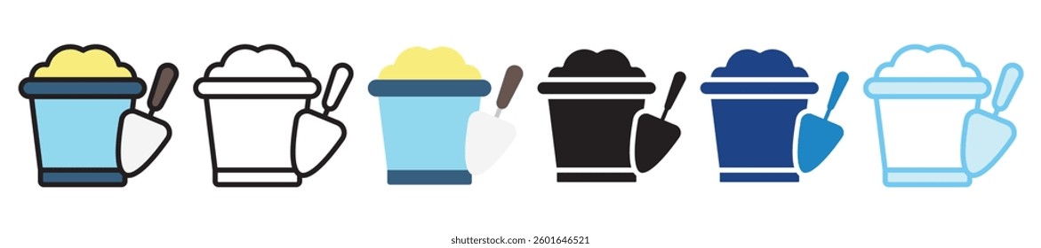 Sand Bucket multi style, mini illustration icon set. outline, flat, glyph, line color, UI, UX, app and web, digital or print. vector EPS 10 related to education, kindergarten, kids and baby.