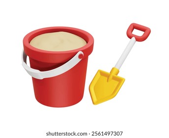 Sand Bucket And Shovel 3D Icon illustration render