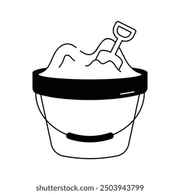 Sand bucket with shovel, beachside fun, sand bucket vector icon